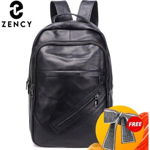 Zency 100% Genuine Leather Backpack Travel Outdoor Knapsack Large Capacity Simple Casual School Bag For Men Women Computer Bag