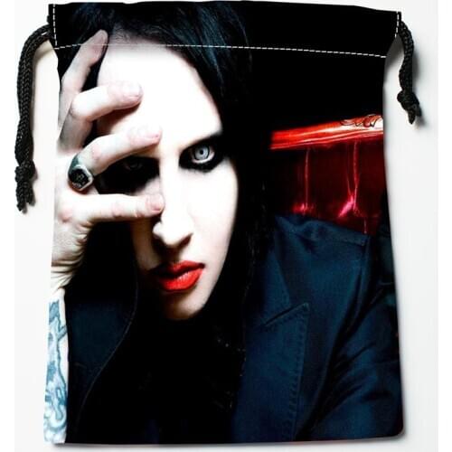 Marilyn Manson Drawstring Bags HD Print 18X22CM New Arrival Soft Satin Fabric Resuable Storage Clothes Bag Shoes Bags 12.2