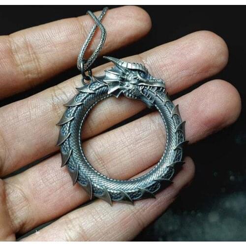 Vintage Silver Color Ouroboros Snake Chian Necklaces for Men Motorcycle Party Male Pendant Necklace Hip Hop Goth Jewelry