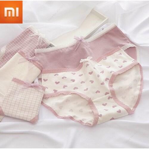Xiaomi Women Underpants Womens Cotton Crotch Low Waist Japanese Cute Sweet Girl Student Briefs Underwear Cotton Panties 5pcs