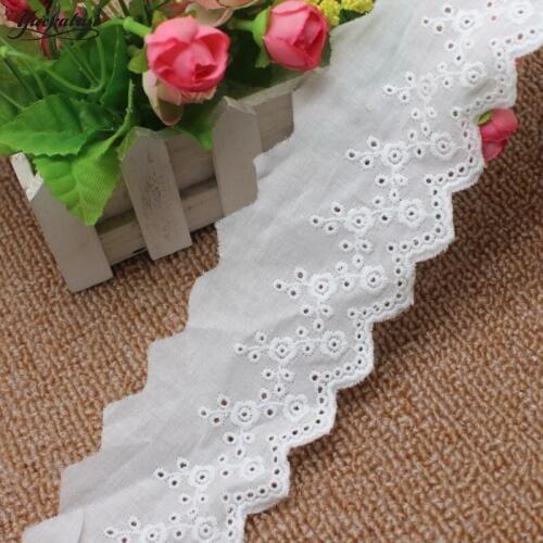 YACKALASI 14 Yds/Lot 100% Cotton Eyelet Embroidery Applique Lace Floral Trims Cotton Voile Lace 6cm