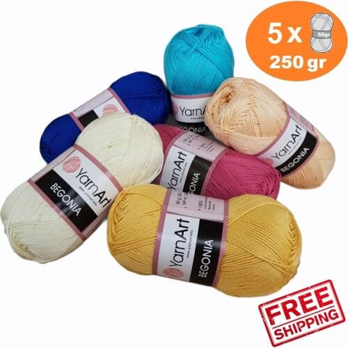 Yarnart Begonia Yarn 5x50gr-169m %100 Mercerized Cotton Crochet Knitting Dress Shorts Blouse Lace Colorful High Quality