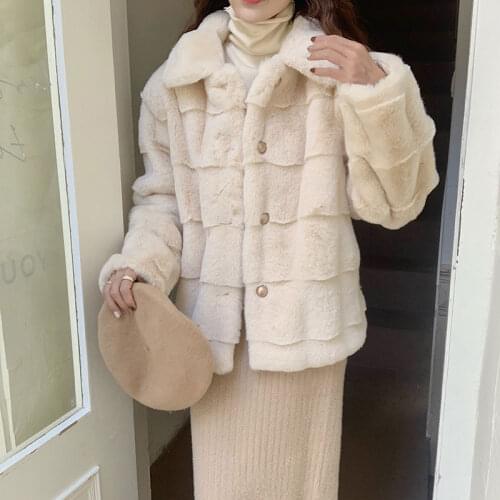 Womens Fashion Jacket Warm Faux Fur Mink Coat Gradient Turn-down Casual Plush Cropped Jacket Veste Femme 2020