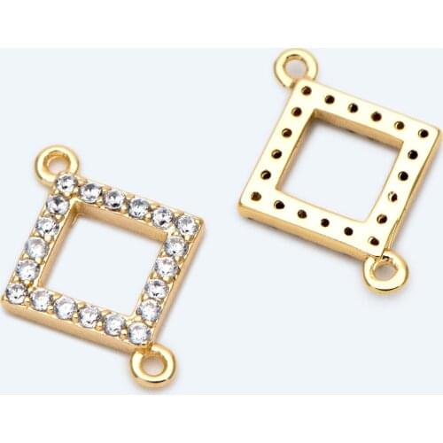 10pcs Rhombus Connector, CZ Paved Geometric Pendants, Real Gold Plated Brass Square Charms For DIY Jewelry Making (GB-2008)