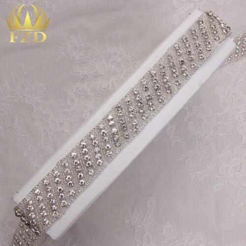 10yards) Wholesale Iron On Sewing Bridal Wedding Dresses Sash Long Beaded Rhinestone Appliques Trim Sash Headpieces