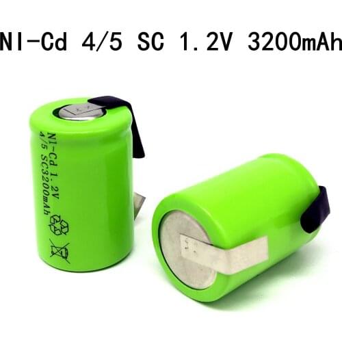 Brand New 10Pcs/Lot 4/5 SC NI-Cd Rechargeable Battery 1.2V 3200mAh,Green,With Tab For LED Power Tools