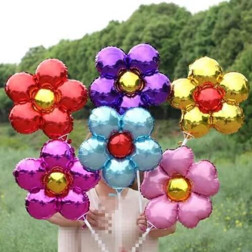 1pcGreen Leaf Flower Shape Wedding Room Decoration Valentines Day Arrangement Five Petal Flower Aluminum Foil Balloon