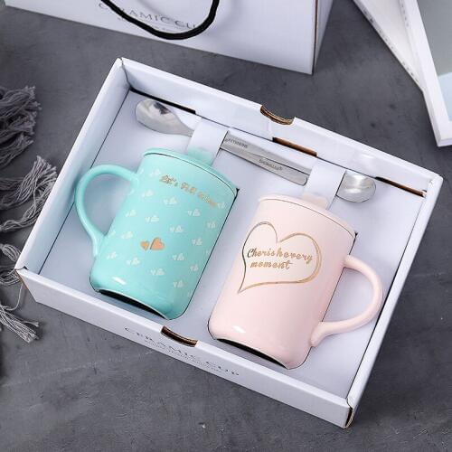 2pcs/set Heart Lovers Cup Outline in Gold Ceramic Coffee Mug High Grade Gift Box Mugs for Wedding Gifts Novelty Tumbler