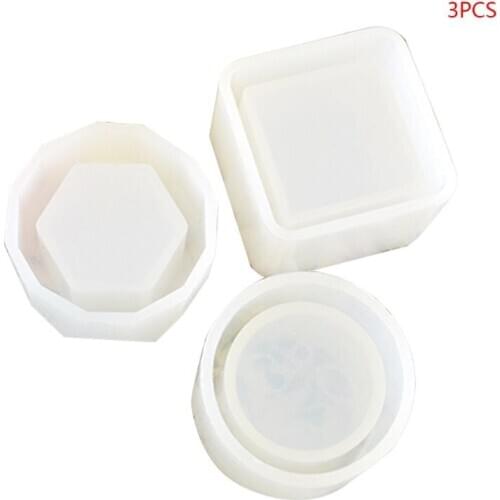 3pcs/set Silicone Mold Geometric Polygonal Concrete Flower Pot Vase Mould DIY M68E