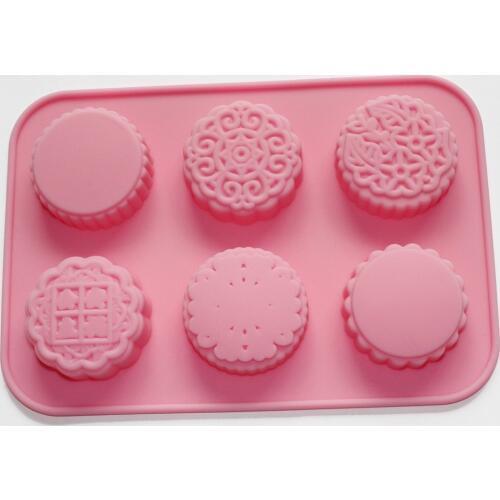 6 cavity Round Mooncake Chocolate Muffin Cupcake Soap Silicone Mold Pan Tray DIY Mould