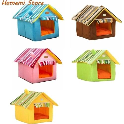 Foldable Dog Luxury House Kennel Bed Mat For Dogs Cats Winter Warm Cat Nest Pet Tent Basket Puppy Cave Sofa