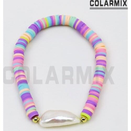 6 Pcs Pearls charms Bracelet Chain Rainbow Polymer Clay Soft Bracelet Colorful Bracelet chain Bracelet Jewelry Bracelet 90044