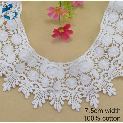 7.5cm wide white 100% cotton embroidery lace french lace ribbon fabric guipure diy trims wedding lace sewing Accessories#4066