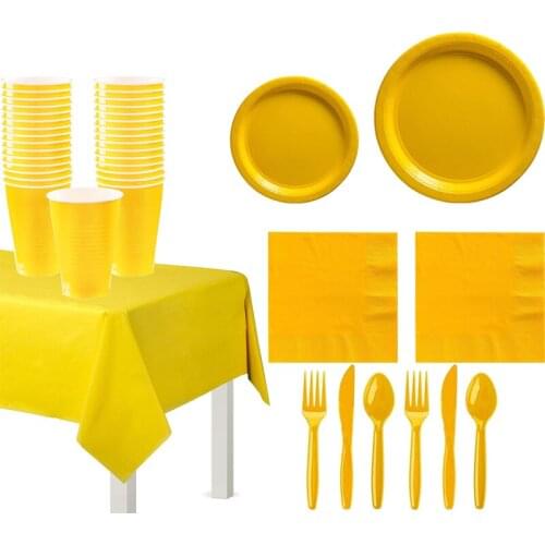 81PCS/LOT Pure color plastic or paper Disposable tableware plate napkin for birthday party decor anniversaire fille kid favor