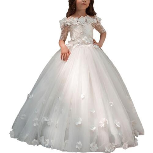 Abaowedding first communion dresses for girls half sleeves tull ball gowns for kids long lace flower girl
