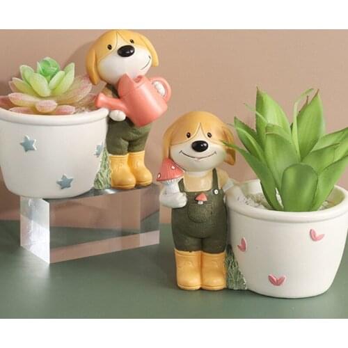 Cartoon Puppy Succulents Flowerpot Animal Doggy Vase Plant Pot Planter Creative Resin Art Crafts Desktop Garden Decoration
