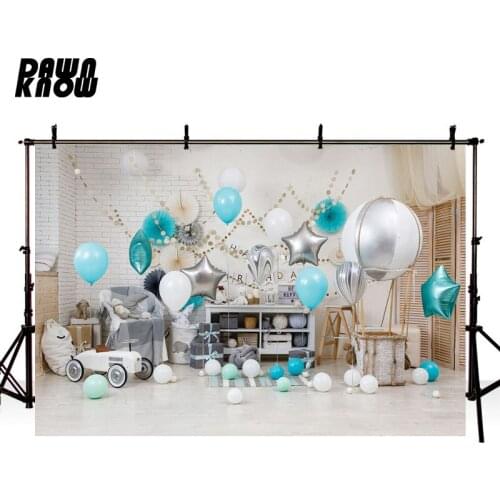 DAWNKNOW Balloon Indoor Photography Background Photocall Custom Baby Happy Birthday Party Backdrop Children Photo Shoot lv2818