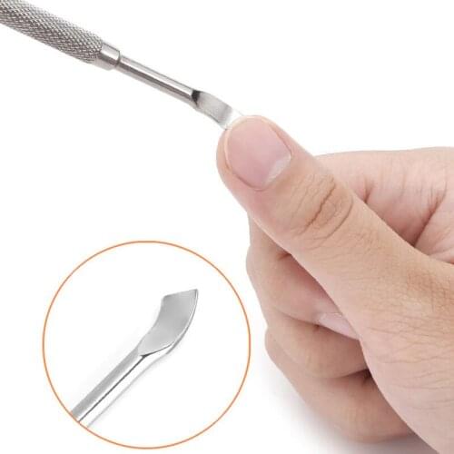 Double-end Silver Stainless Steel Nail Cuticle Pusher Tweezer Nail Art File UV Gel Polish Remove Manicure Care Groove Clean Tool