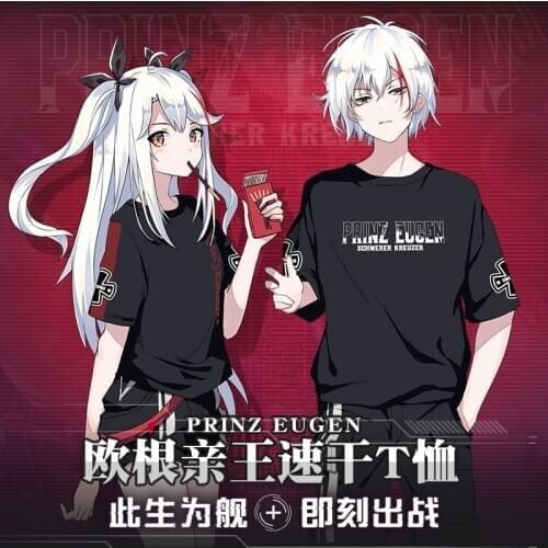 Anime Azur Lane Prinz Eugen Cosplay Summer T-shirt Men Women Student Loose Unisex Casual Tee Harajuku Fashion pullover Tops