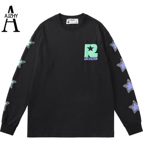 Hip Hop Streetwear Oversize T Shirt Letter R Print T-Shirt 2021 Men Harajuku Cotton Loose Long Sleeve Tshirt Autumn Tops Tees