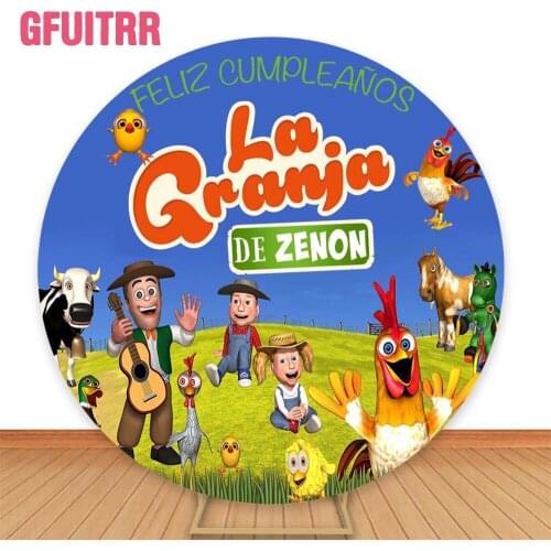 GFUITRR La Granja De Zenón Photography Backgrounds Kids Birthday Photo Backdrops Chicken Cow Farm Pasture Circle Photo Studio