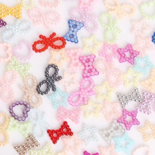 Random Mixed Color 100pcs Hollow Heart Bowknot Star Plastic ABS Imitation Pearl Beads For DIY Jewelry Craft Scrapbook Decoration
