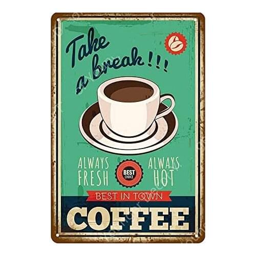 Coffee Vintage Style Metal Sign Iron Painting for Indoor & Outdoor Home Bar Coffee Kitchen Wall Decor 8 X 12 Inch