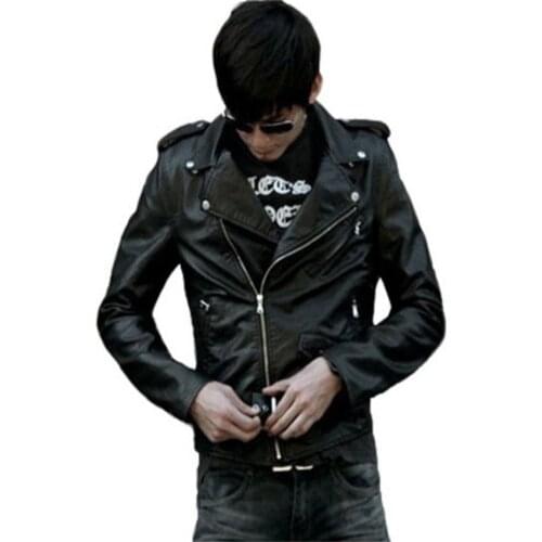 5XL Bust 120cm Lapel Zipper Long Sleeve Short Mens PU Leather Jacket Coat Academic style Beautiful Personality Simple Jackets