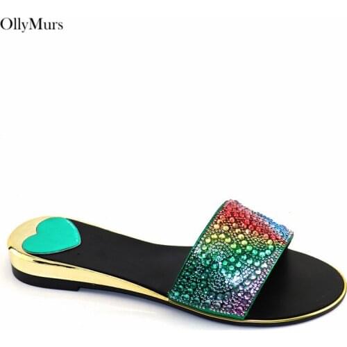 Hot Sale Fashion Woman Rhinestone Low Heels Shoes African Summer Style Rhinestone Slipper Shoes Size 38-43