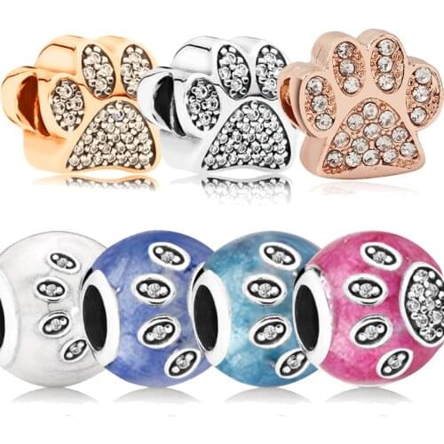 Bear paw pet footprints High quality pendant charms bracelet & bangle diy bead jewelry fit pandora charms bracelet for women