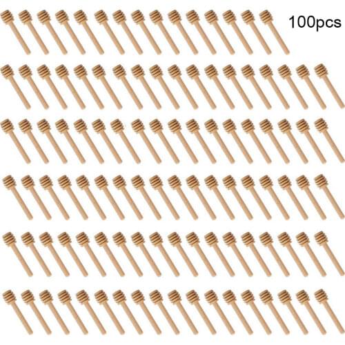 Honey Stir Bar Mixing Handle Jar Spoon Practical 100Pc Wood Dipper Honey Long Stick Supplies Honey Kitchen Tools