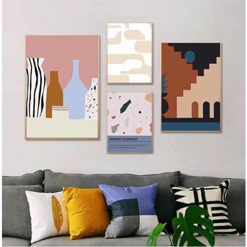 Cartoon Cute Illustration Style Poster Abstract Pattern Vase Spot Stair Wall Art Picture Canvas Painting For Hotel Modern Decor