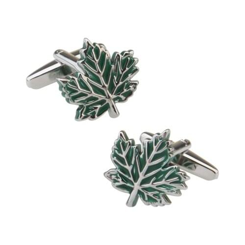 New Arrival Mens Cuff Links Green Color Maple Leaves Design Quality Brass Material Mens Cufflinks Free Shipping