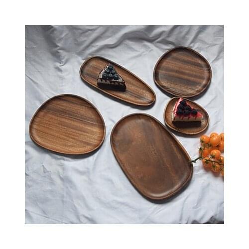 Wooden Plate Set Premium walnut Cake Plate Dishes Dessert Serving Tray Wood Sushi Plate Dinnerware Tableware Plates And Bowls