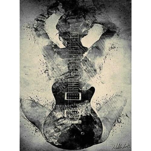 5D DIY square round Full Diamond Embroidery abstract Guitar beauty diamond painting girl Cross Stitch kit black white art N466