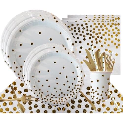 Bronzing golden dots party disposable tableware set supplies tissue paper tray for baby shower birthday party supplies