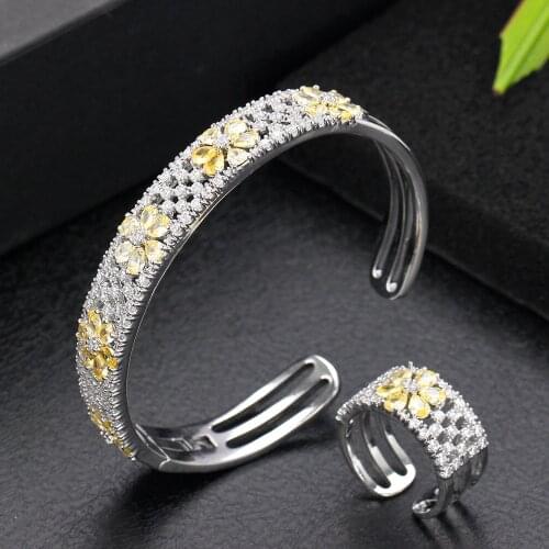 Fashion Women Bangle Ring Set Cubic Zirconia High Quality New Year Gift Dubai Bridal Wedding Jewelry Set Accessory