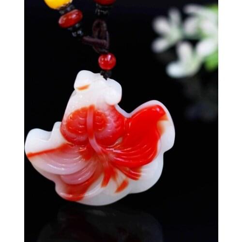 Natural Chinese Jade Red and White Hand Carved Goldfish Pendant Fashion Jewelry Men and Women Color Necklaces Popular Gifts
