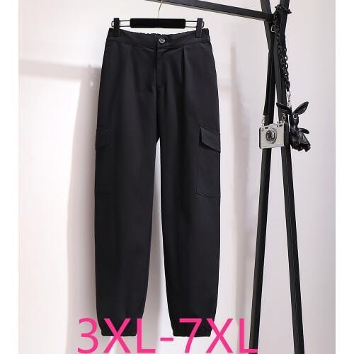 New spring autumn plus size haren pants for women large loose casual elastic waist black long trousers black 4XL 5XL 6XL 7XL