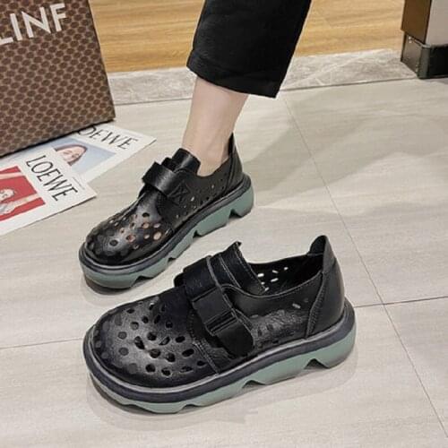 Spring And Summer New Fashion Hollow Breathable Casual Shoes Everyday All-Match Thick-Soled Large Size Ladies Single Shoes