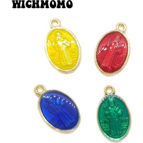 New 10pcs 21*13MM Zinc Alloy Candy Colors Drop Oil Oval Religious Figure Charms Pendant DIY Jewelry Necklace Earring Accessories
