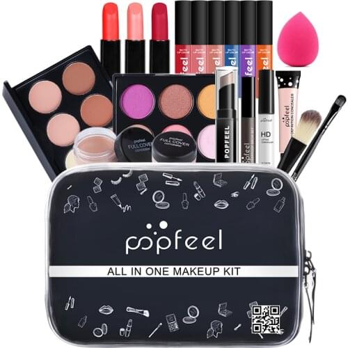 POPFEEL ladies professional makeup set full set of eye shadow shadow lipstick isolation eye shadow makeup combination cosmetics