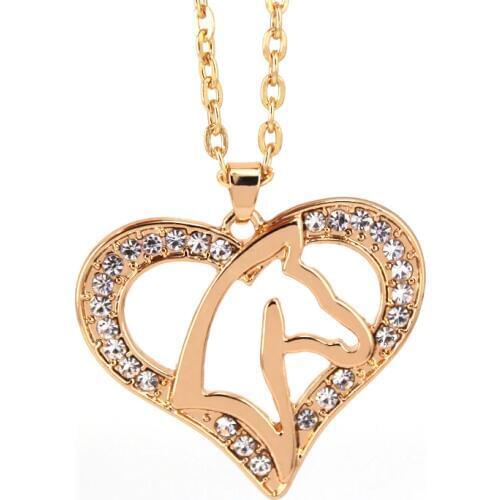 Hzew crystal love heart and simple horse head pendant necklace horse necklaces gift for friend