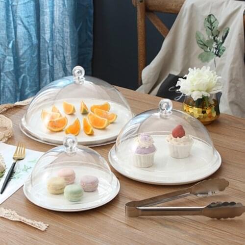 Creative Transparent Round Food Cover Foods Preservation Lid Cake Lids PC Acrylic Meal Bread Cake Snack Dust Tray Lids Covers