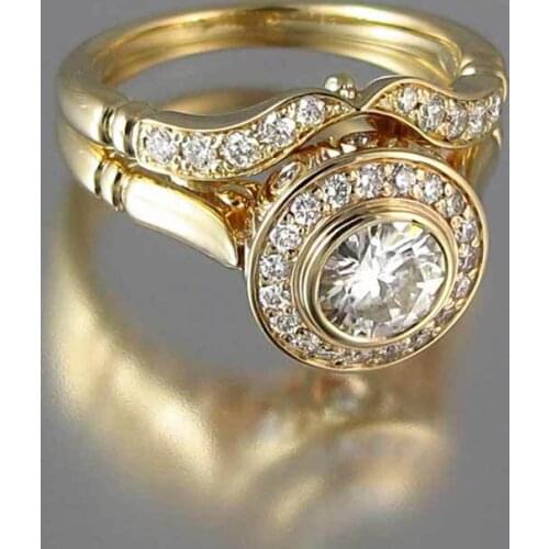 Luxury Female Wedding Ring Set Vintage Crystal 18KT Yellow Gold Color Stackable Ring Promise Engagement Rings For Women