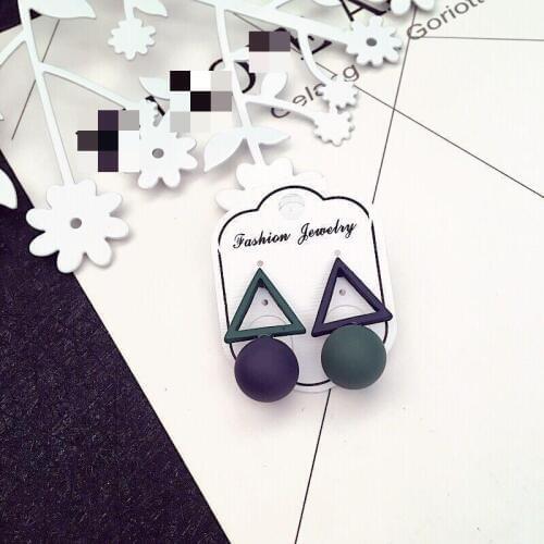 New Fashion Hollow Triangle Ball Asymmetry Korean Temperament Simple Small Fresh Hit Color Earrings Jewelry Bridal Earrings