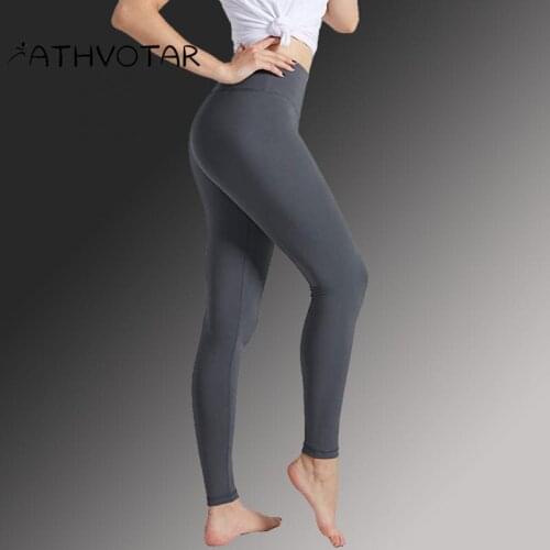 ATHVOTAR Sexy Woman Pants Sport High Waist Hip Lift Running Yoga Leggings Solid Tights Quick Dry Fitness Gym Clothing