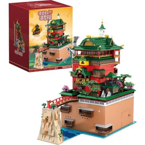 City 6786Pcs Light Version Tang Po Po Hot Spring House Building Blocks Creative Architecture Street View Bricks Kids Toys Gifts