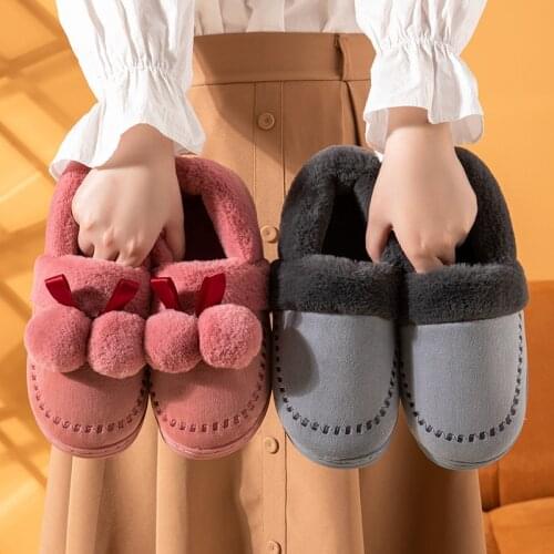 Cotton Slippers for Male Couples Korean Cute Rabbit Fur Cotton Shoes Indoor Warm Non-slip Winter Female Bag with Cotton Slippers