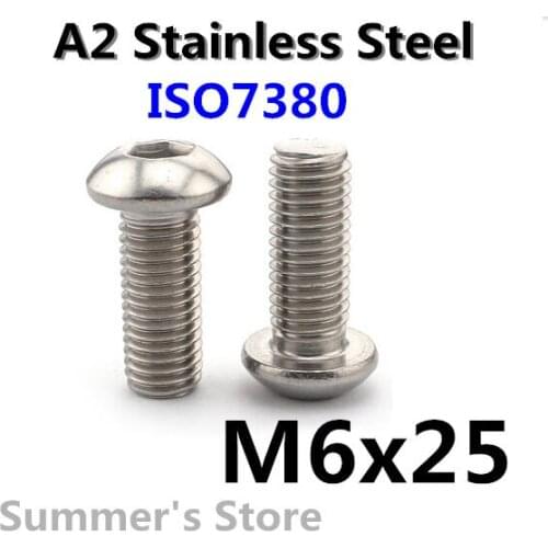 20pcs/lot ISO7380 M6*25mm Stainless screw Hex Socket Button Head Screws M6x25mm Stainless Steel mushroom head screw M6